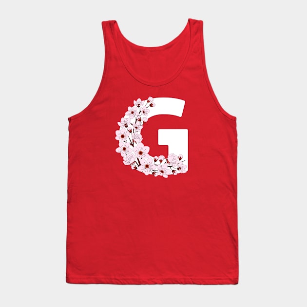 Colorful capital letter G patterned with sakura twig Tank Top by Alina